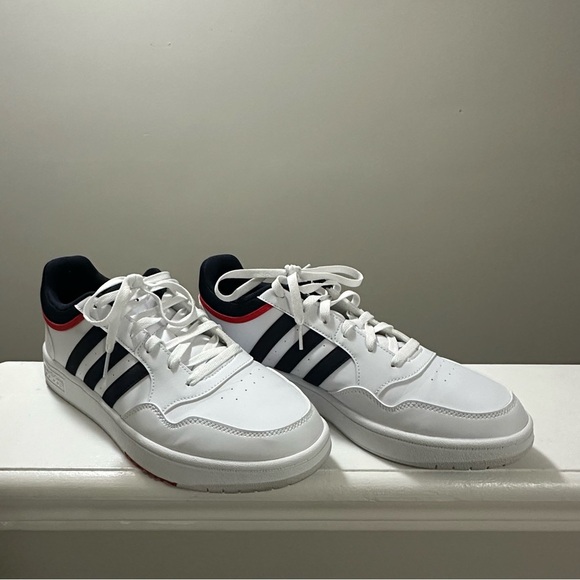 adidas Other - ADIDAS Mens Hoops v3.0 Low Top Sneaker Shoes Size 12 White Leather Casual Blue